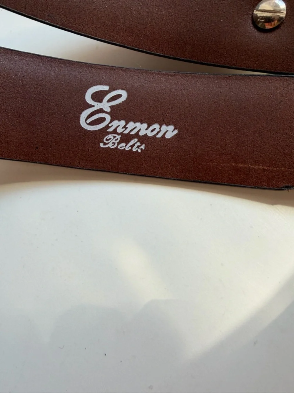 Enmon Clemson Belt Italian Saddle Leather Brown Silver Size 34